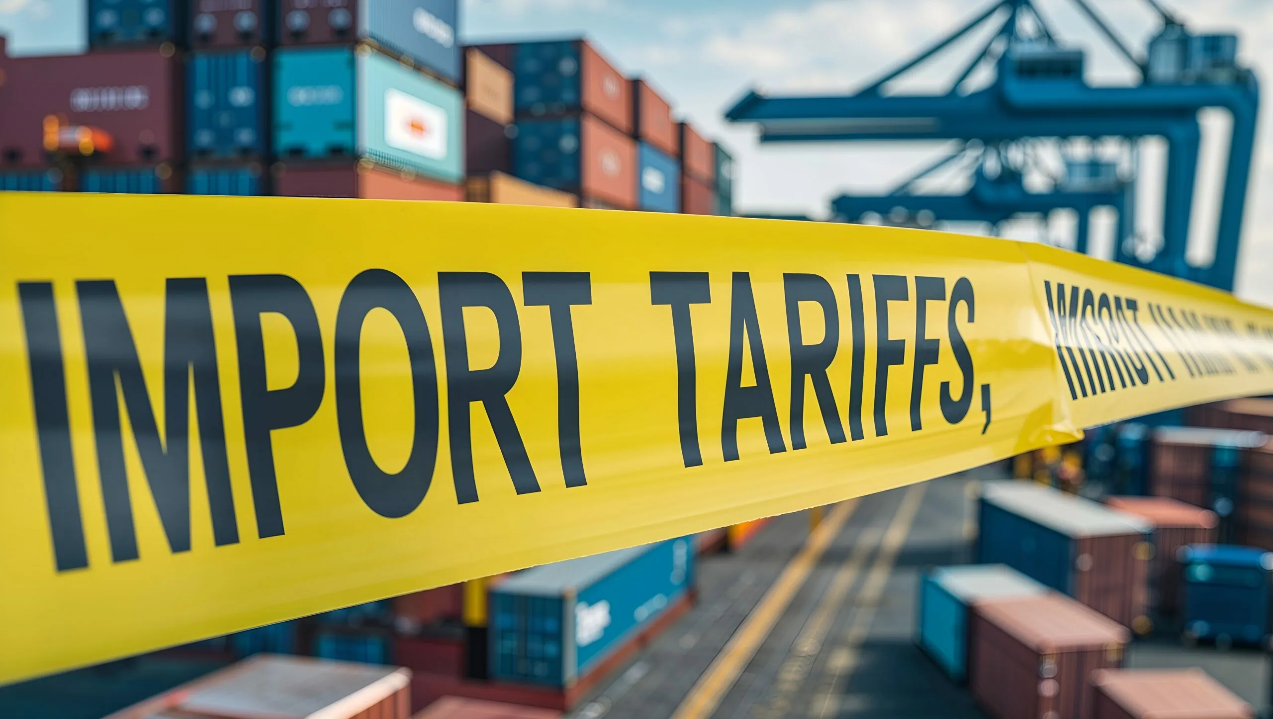 Illustration of U.S. tariffs on imports, featuring the American flag and financial graphs symbolizing economic impact.